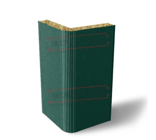 Угловая сэндвич-панель вертикальная из минеральной ваты, 0.5/0.5, ширина 1000 мм, толщина 10 мм, RAL6005