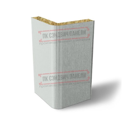 Угловая сэндвич-панель вертикальная из минеральной ваты, 0.5/0.5, ширина 1200 мм, толщина 180 мм, RAL7035