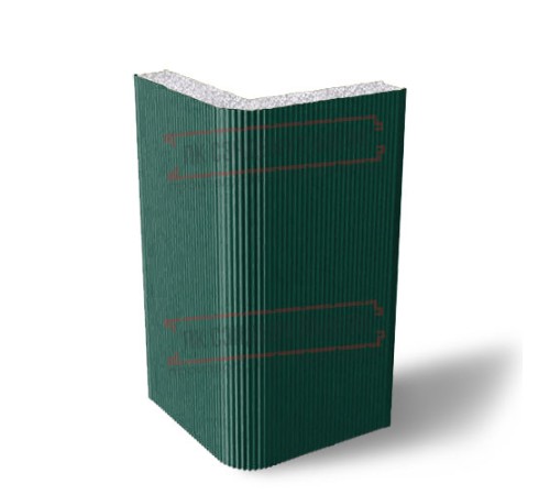 Угловая сэндвич-панель вертикальная из пенополистирола, 0.5/0.5, ширина 1200 мм, толщина 10 мм, RAL6005