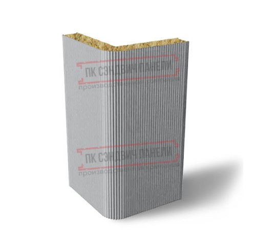 Угловая сэндвич-панель вертикальная из минеральной ваты, 0.5/0.5, ширина 1200 мм, толщина 50 мм, RAL7004