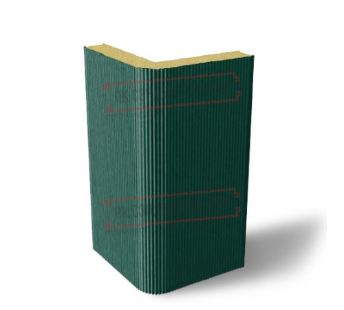 Угловая сэндвич-панель вертикальная из пенополиуретана, 0.5/0.5, ширина 1200 мм, толщина 50 мм, RAL6005