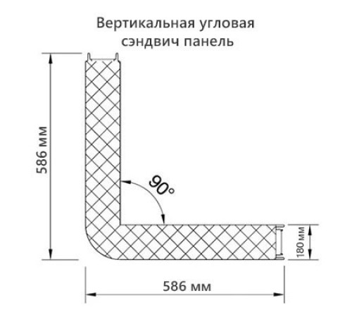 Угловая сэндвич-панель вертикальная из минеральной ваты, 0.5/0.5, ширина 1000 мм, толщина 180 мм, RAL3009