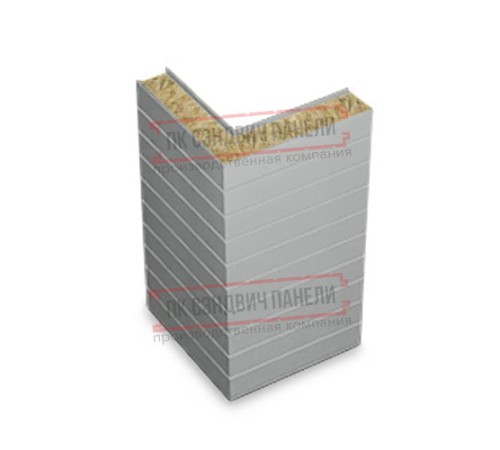 Горизонтальная угловая сэндвич-панель из минеральной ваты, ширина 1200мм, толщина 10мм, 0.5/0.5, RAL9006