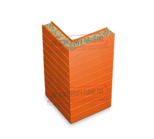 Горизонтальная угловая сэндвич-панель из минеральной ваты, ширина 1000мм, толщина 10мм, 0.5/0.5, RAL2004