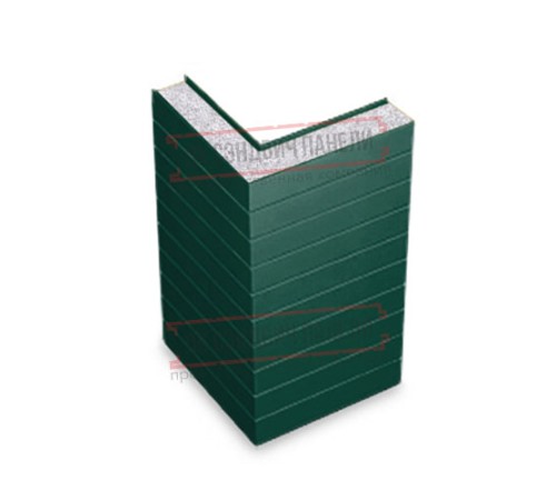 Горизонтальная угловая сэндвич-панель из пенополистирола, ширина 1000мм, толщина 80мм, 0.5/0.5, RAL6005