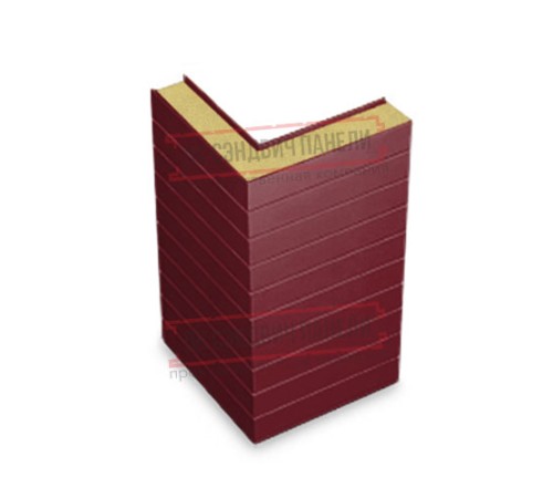 Горизонтальная угловая сэндвич-панель из пенополиизоцианурата, ширина 1000мм, толщина 200мм, 0.5/0.5, RAL3005