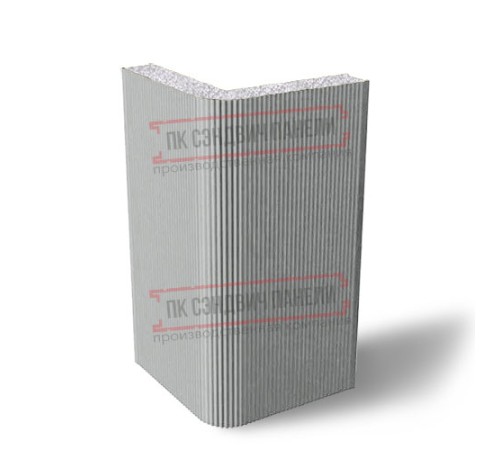 Угловая сэндвич-панель вертикальная из пенополистирола, 0.5/0.5, ширина 1200 мм, толщина 80 мм, RAL9006