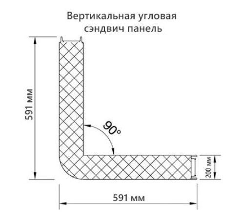 Угловая сэндвич-панель вертикальная из пенополиизоцианурата, 0.5/0.5, ширина 1200 мм, толщина 200 мм, RAL7047