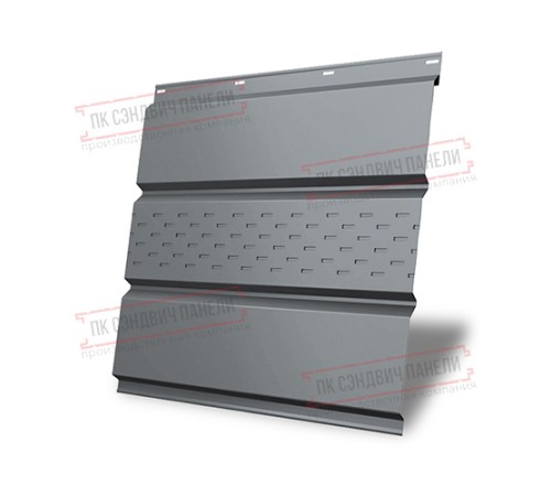 Софит металлический центральная перфорация 0,5 GreenCoat Pural matt с пленкой RR 21 светло-серый (RAL 7040 серое окно)