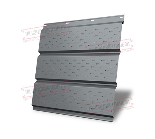 Софит металлический полная перфорация 0,5 GreenCoat Pural matt с пленкой RR 21 светло-серый (RAL 7040 серое окно)