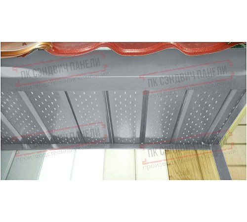 Софит металлический полная перфорация 0,5 GreenCoat Pural matt с пленкой RR 21 светло-серый (RAL 7040 серое окно)