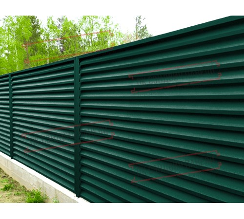 Забор-жалюзи S 58х120 мм, ПЭ, Ral 6005 - 0,45мм.