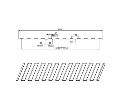 Профнастил МП10ПГ-0.7, Ширина-1100, Полиэстер RAL3011