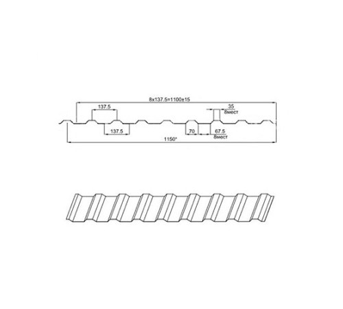 Профнастил МП20ПГ-0.45, Ширина-1100, Полиэстер RAL5021