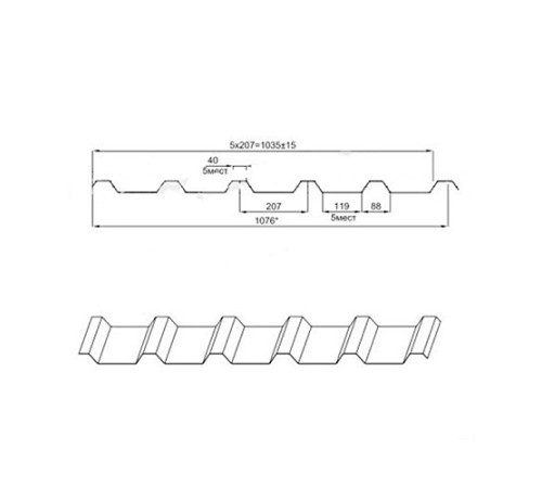 Профнастил МП35-0.45, Ширина-1035, Полиэстер RAL6002