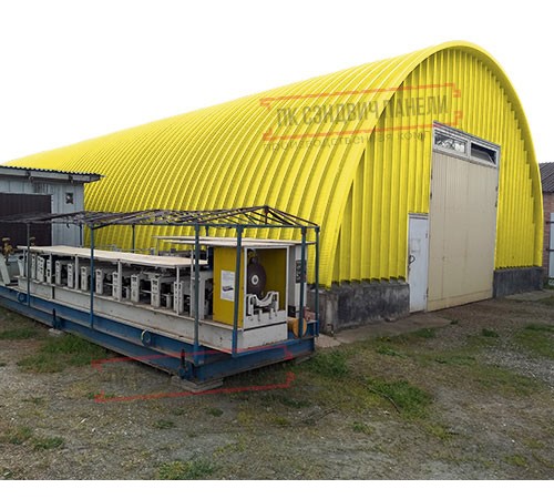 Профнастил H112ПГ-0.65, для бескаркасных ангаров, Полиэстер RAL 1018.