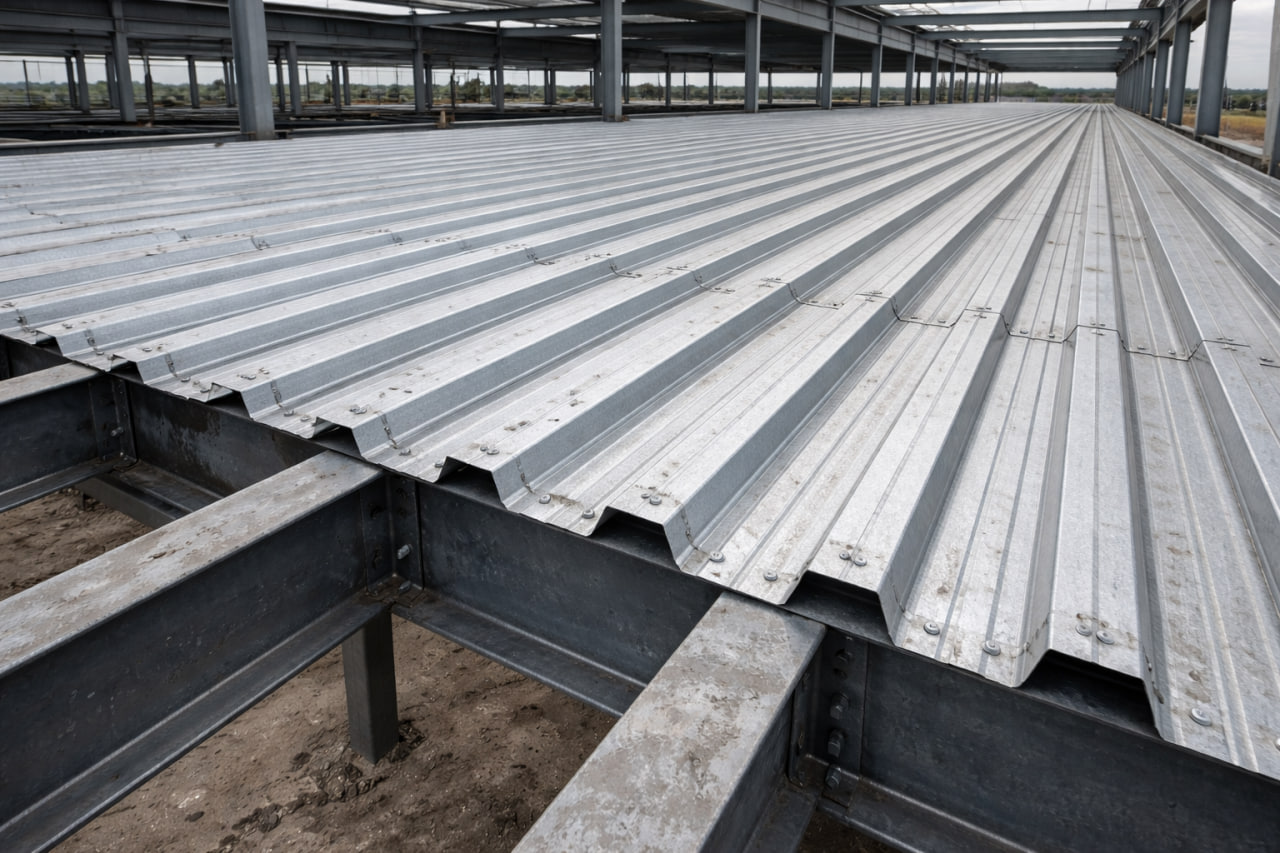 Профнастил Н135 как несъёмная опалубка/перекрытие по металлокаркасу (заглушка)