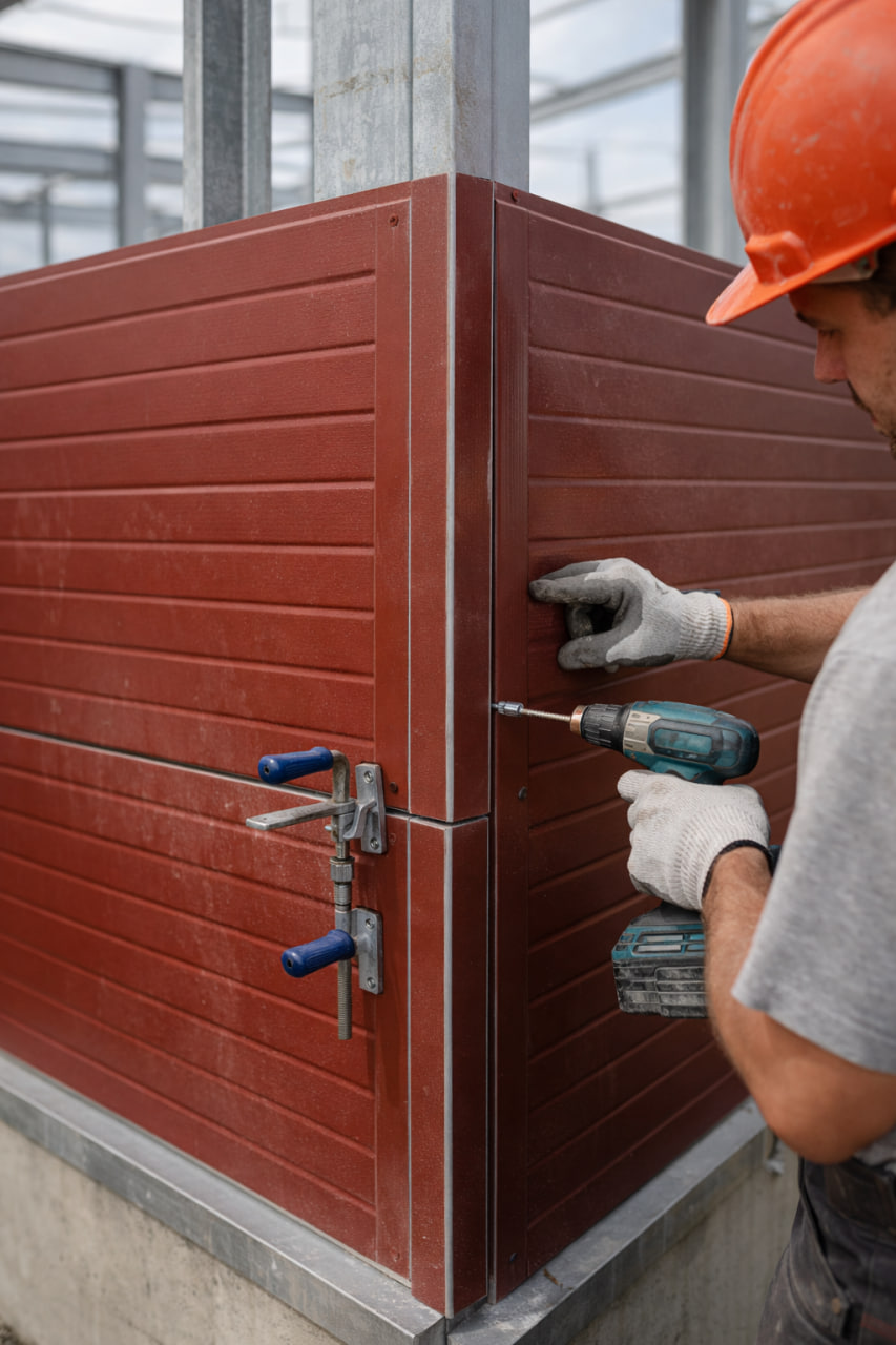 Вертикальная угловая панель ППС на объекте